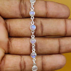 Handmade Natural Moonstone Oval Cabochon Gemstone Silver Chain Bracelet