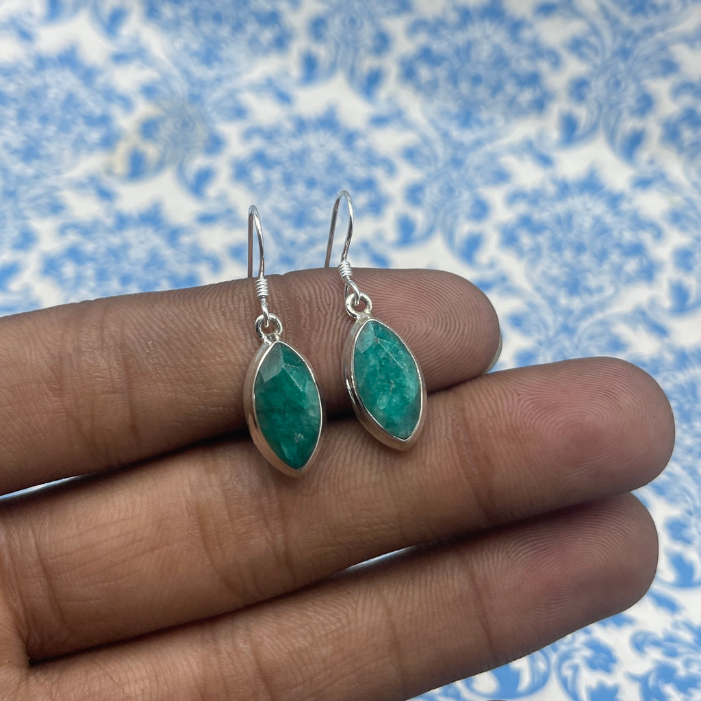 Classic Emerald Marquise Earrings – 925 Silver Natural Stone Bohemian Style