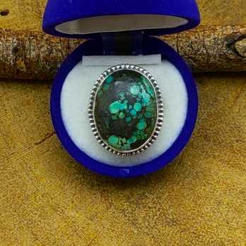 925 Sterling Silver Designer Tibetan Turquoise Oval Shape Ring