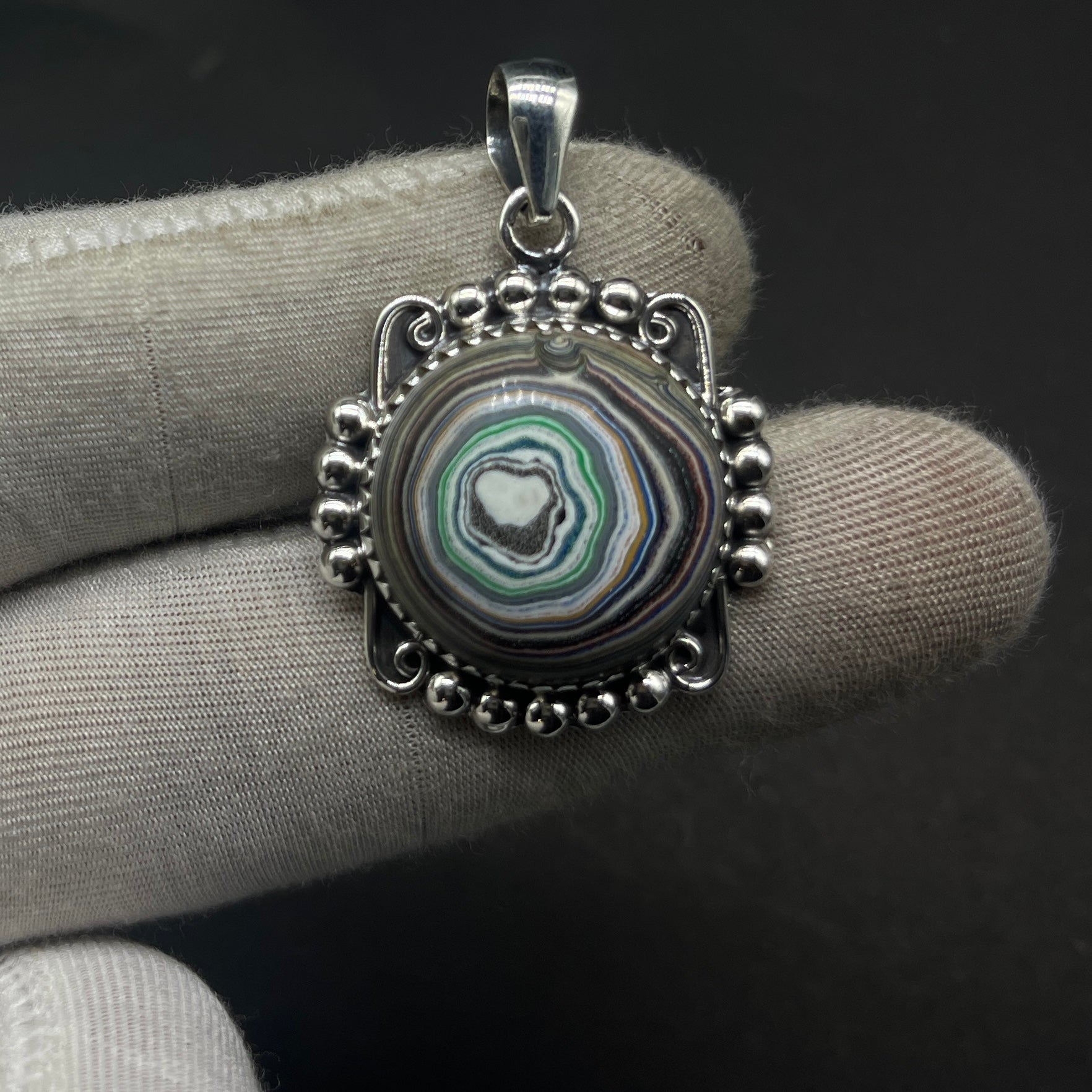 Fordite 925 Silver Handmade Designer Pendant Gift for Her