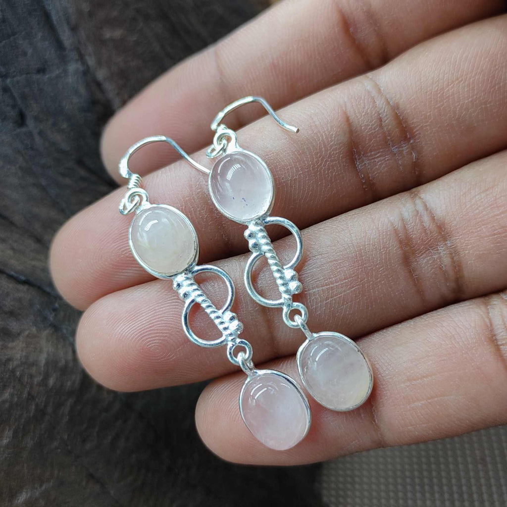 Oval Rose Quartz Sterling Silver Earrings