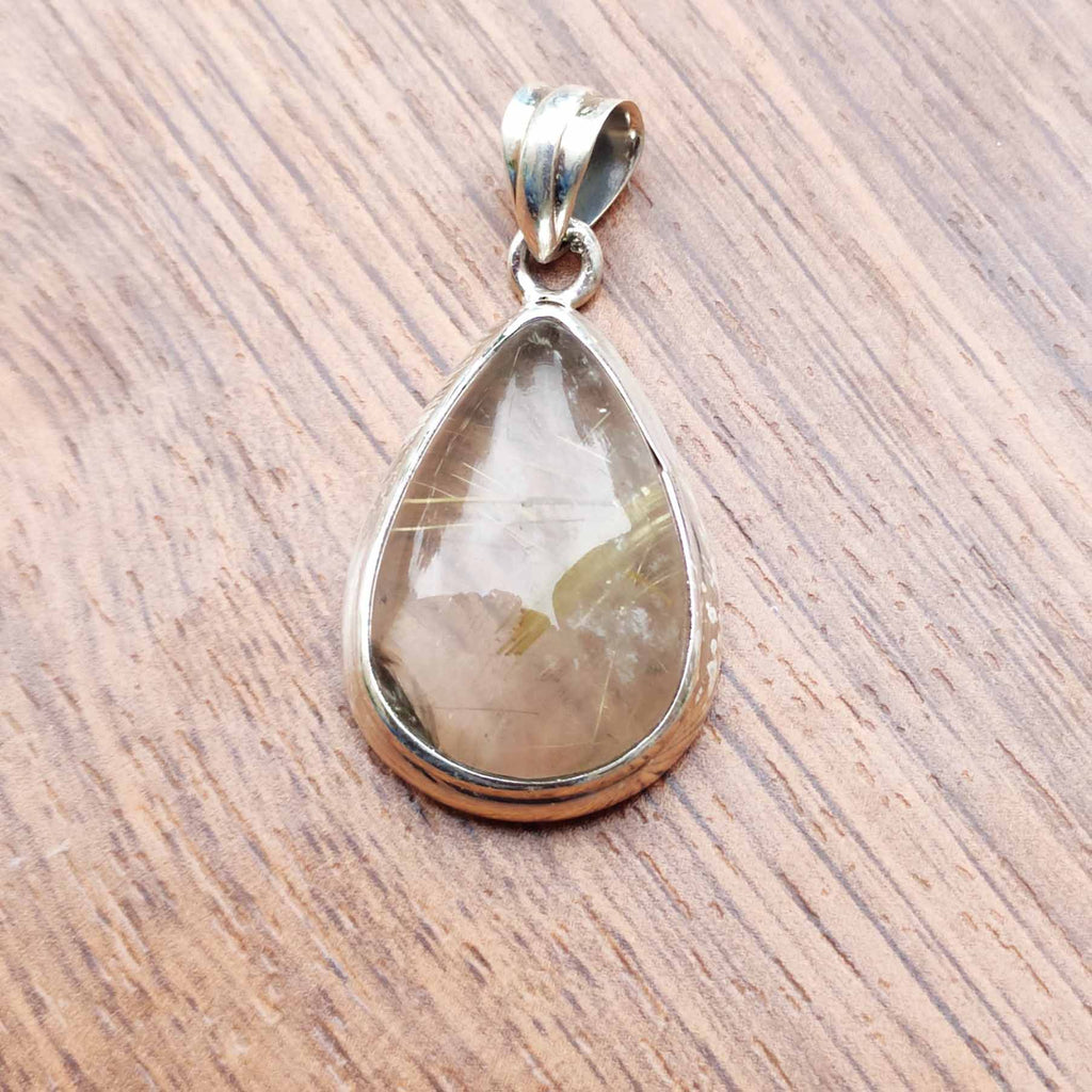 Rutilated Quartz 925 Silver Pendant Necklace Artisan Boho Design