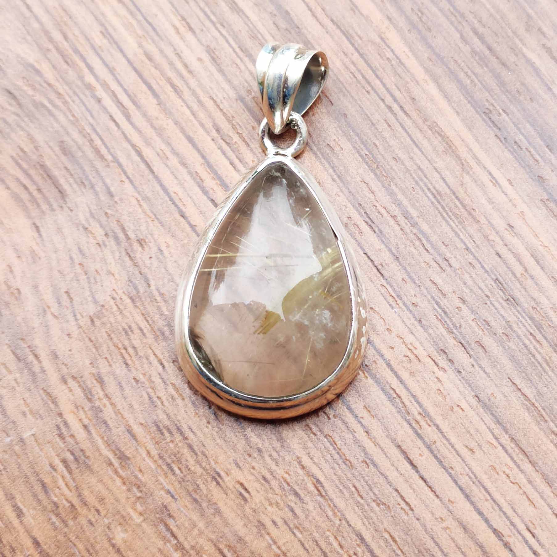 Rutilated Quartz 925 Silver Pendant Necklace Artisan Boho Design