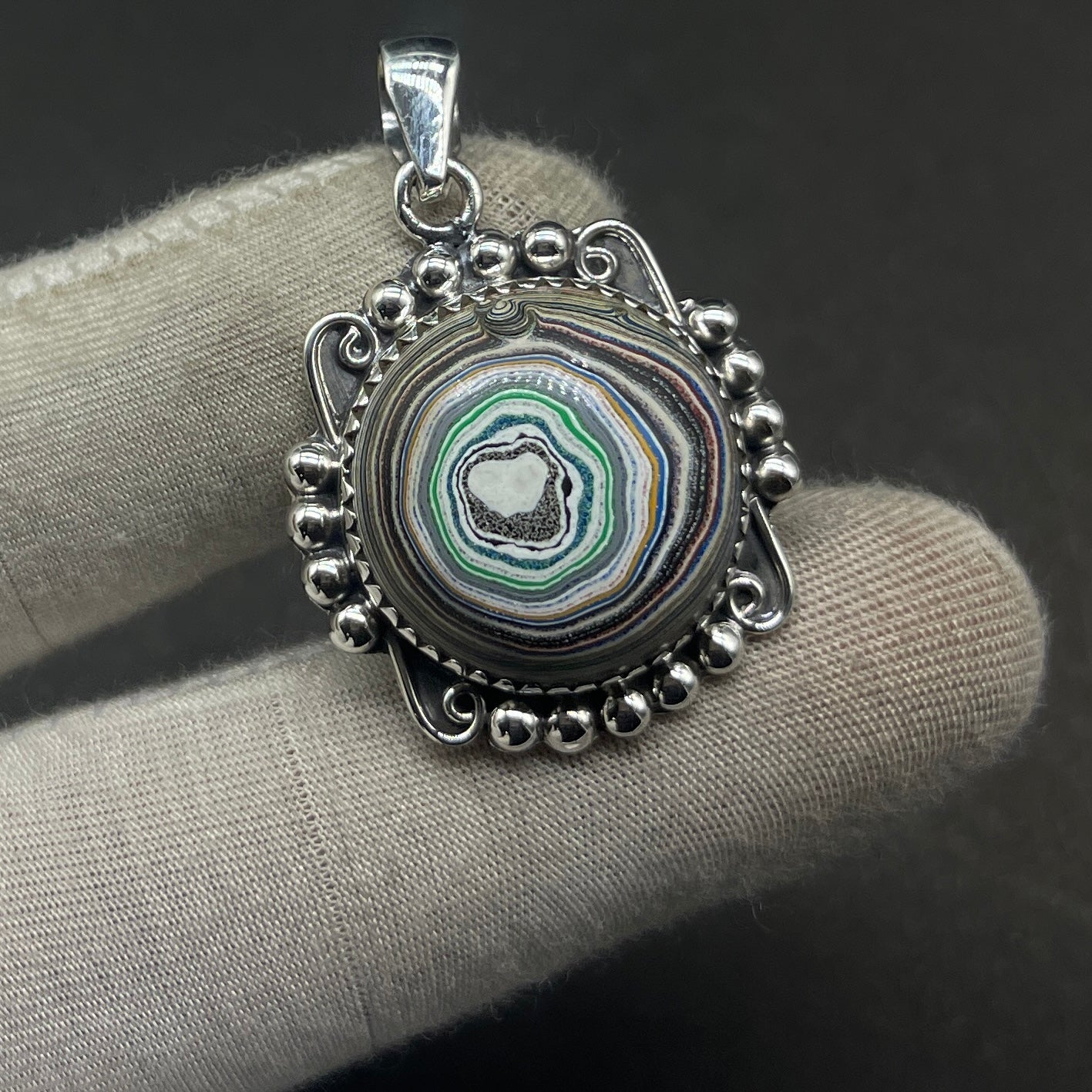 Fordite 925 Silver Handmade Designer Pendant Gift for Her