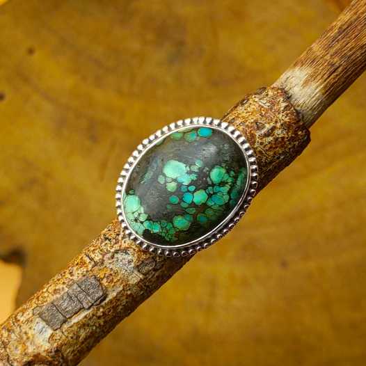 925 Sterling Silver Designer Tibetan Turquoise Oval Shape Ring