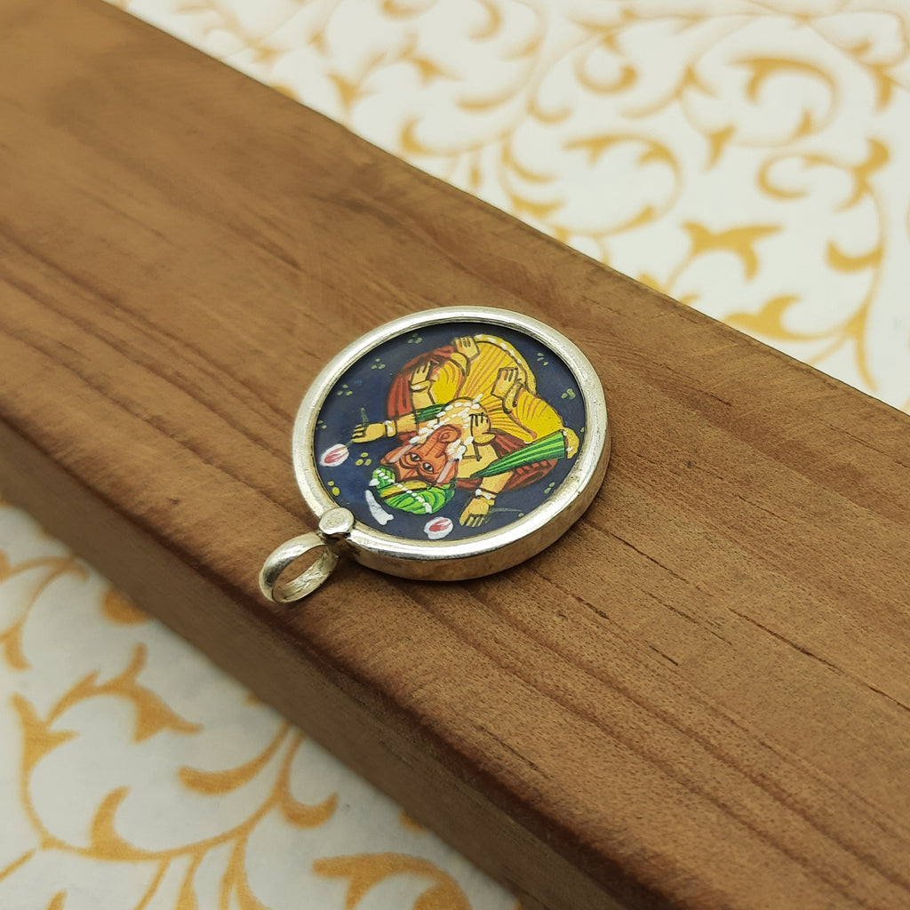 Lord Ganesha Hand-Painted Pendant in 925 Sterling Silver – Handmade Divine Frame