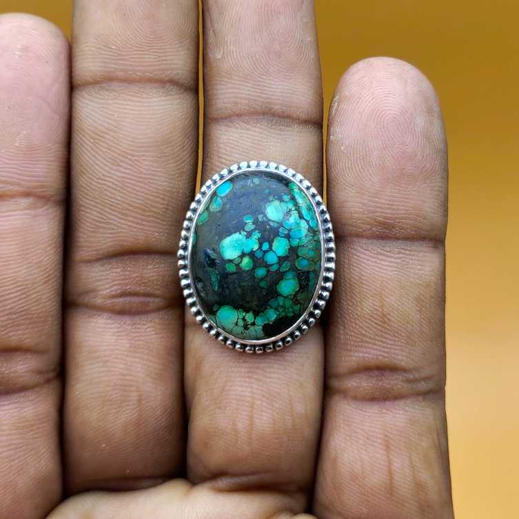 925 Sterling Silver Designer Tibetan Turquoise Oval Shape Ring