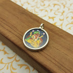 Lord Ganesha Hand-Painted Pendant in 925 Sterling Silver – Handmade Divine Frame