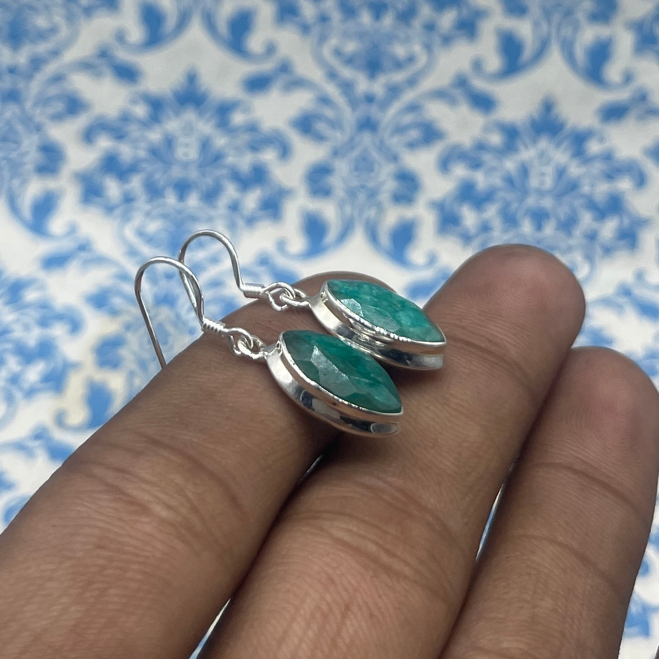 Classic Emerald Marquise Earrings – 925 Silver Natural Stone Bohemian Style