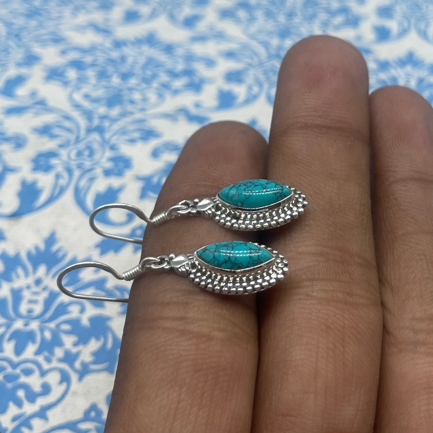 925 Silver Turquoise Gemstone Earring - Natural Marquise Gemstone