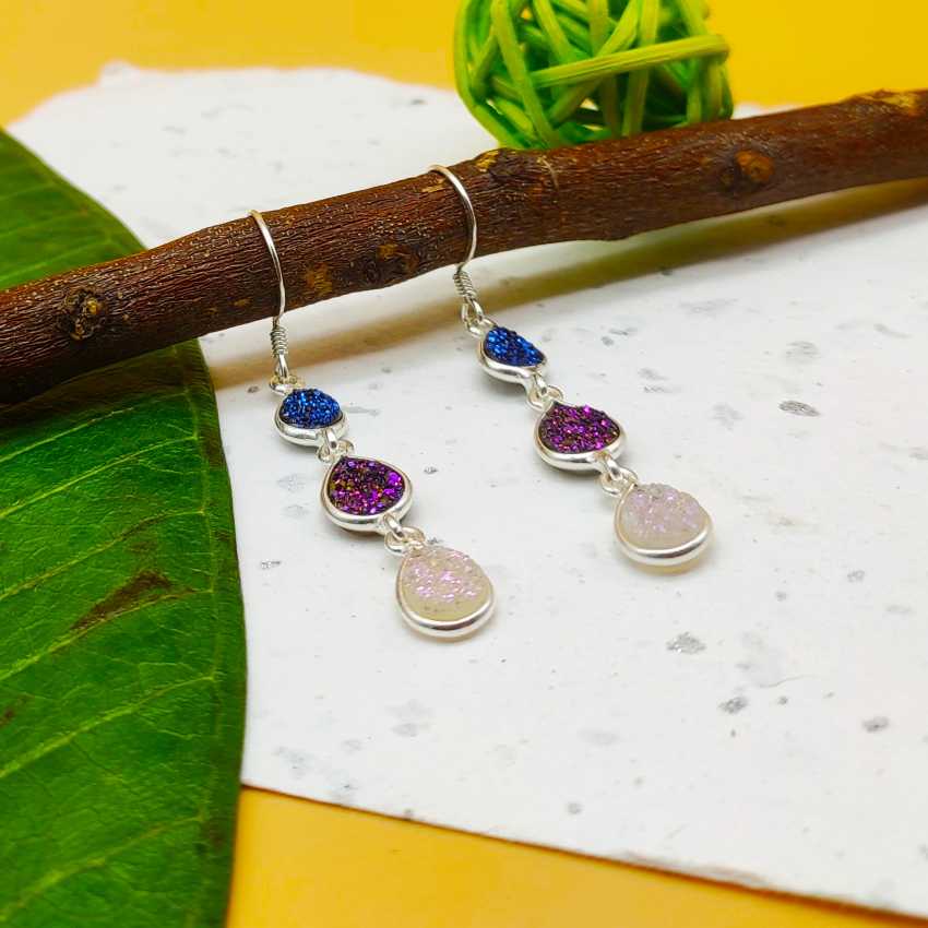 Handcrafted Druzy Bezel Setting 925 Silver Earrings