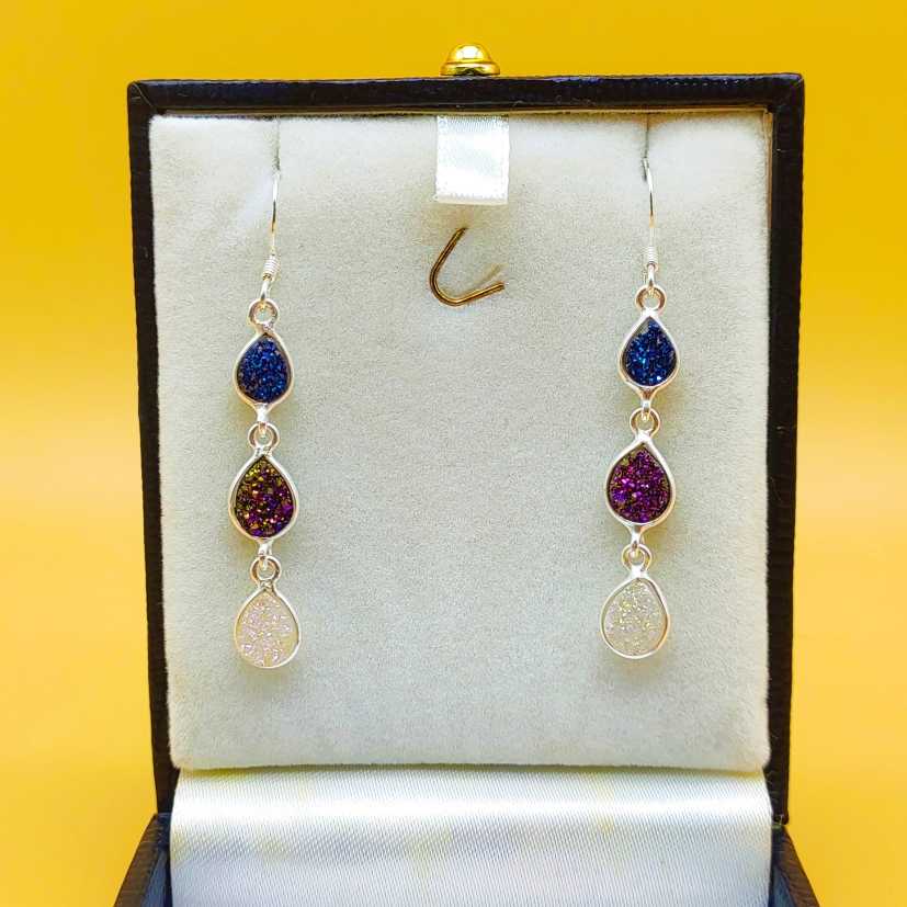 Handcrafted Druzy Bezel Setting 925 Silver Earrings