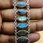 Elegant Artisan Silver Labradorite Marquise  Shape Bracelet Jewelry