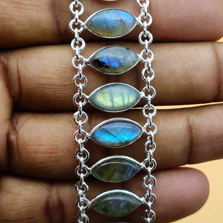 Elegant Artisan Silver Labradorite Marquise  Shape Bracelet Jewelry