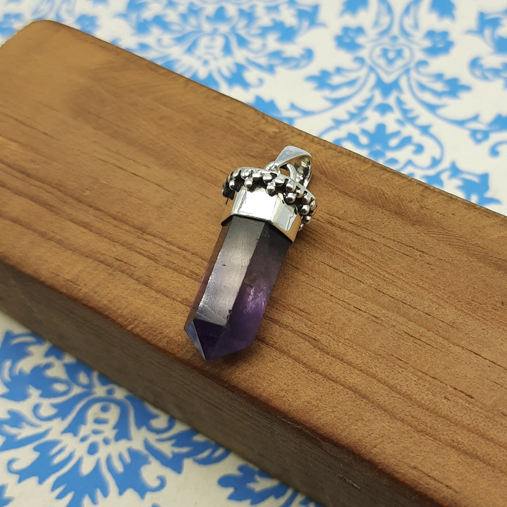 Raw Amethyst Statement Pendant – Nepali Handmade 925 Silver Boho Design