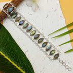 Elegant Artisan Silver Labradorite Marquise  Shape Bracelet Jewelry
