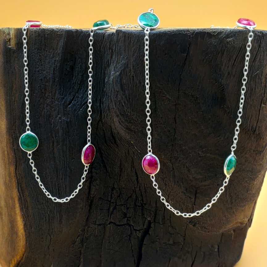 Dainty Corundum Ruby 925 Silver Faceted Long Necklace Handmade