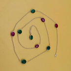 Dainty Corundum Ruby 925 Silver Faceted Long Necklace Handmade