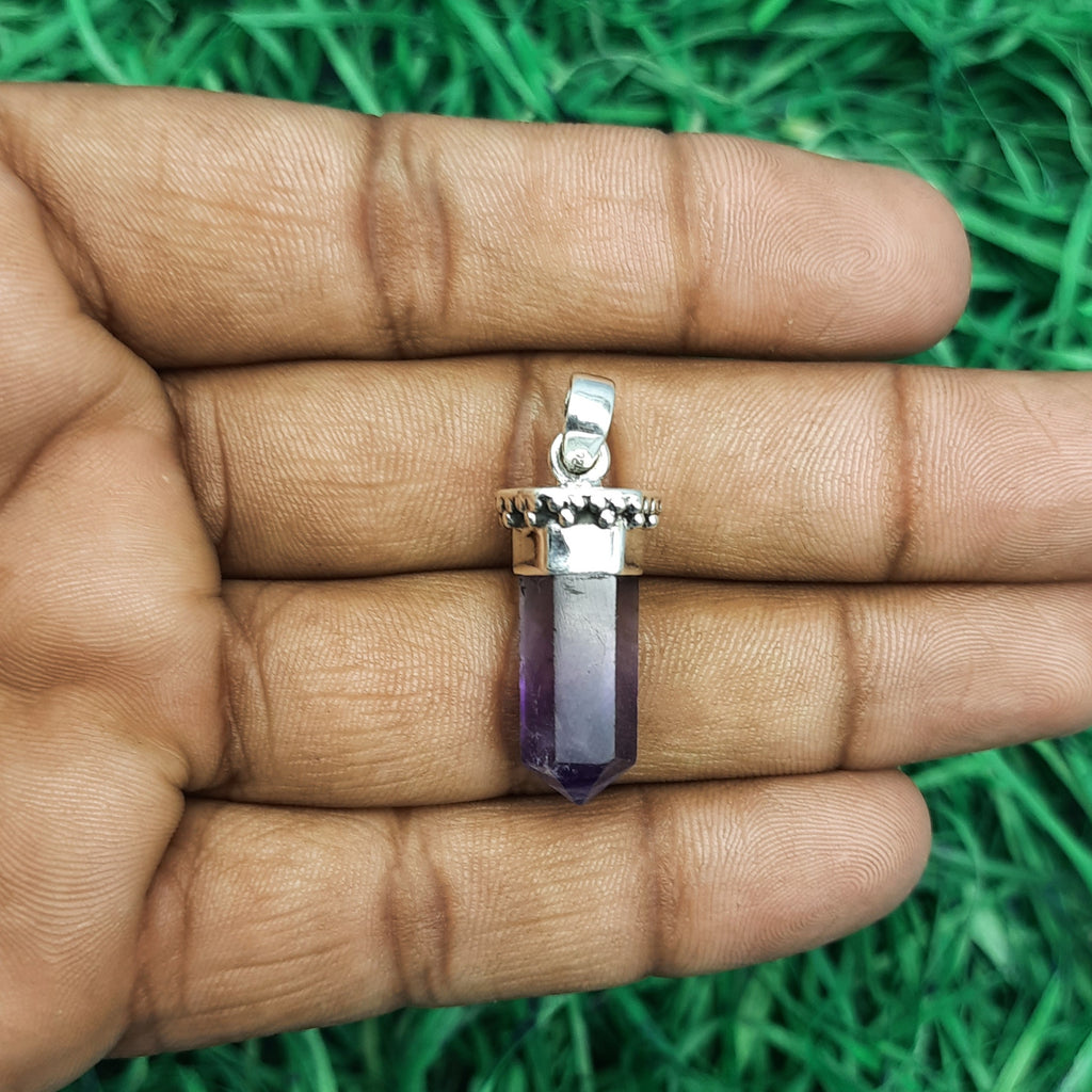 Raw Amethyst Statement Pendant – Nepali Handmade 925 Silver Boho Design