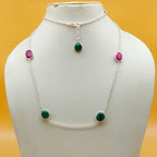 Dainty Corundum Ruby 925 Silver Faceted Long Necklace Handmade