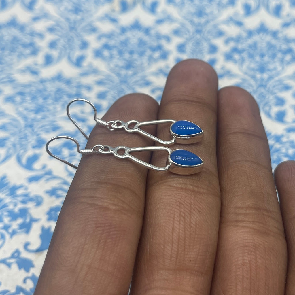 Chalcedony Silver Drop Earrings – Modern Chic Gemstone Style