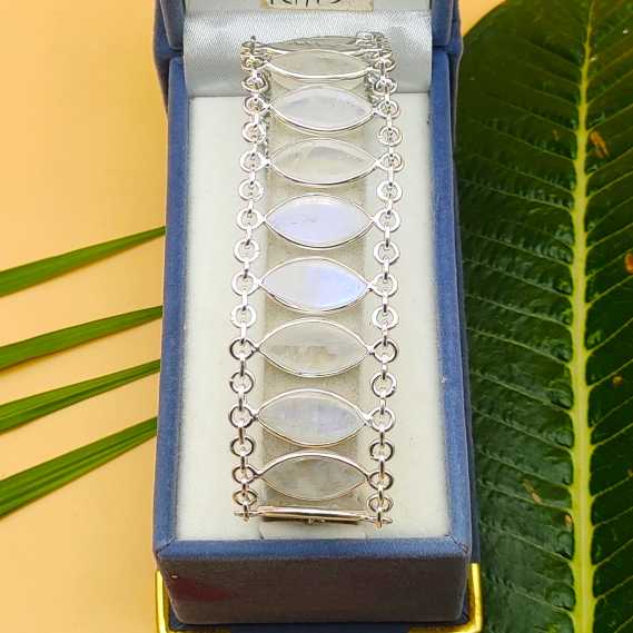 Fine Handmade 925 Sterling Silver Moonstone Bracelet Elegant Gemstone Jewelry