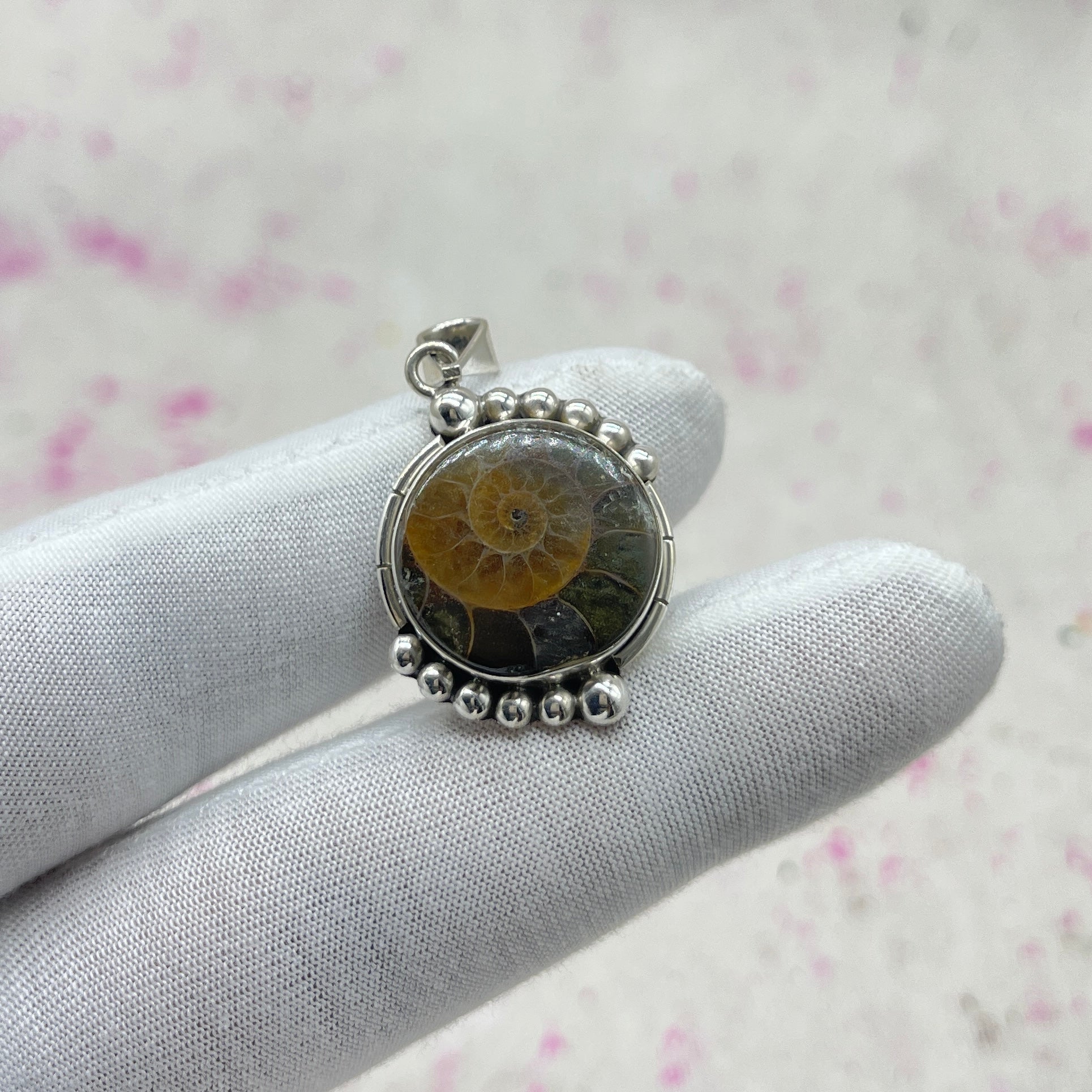 Ammonite Shell 925 Sterling Silver Handmade Pendant | Earthy Fossil Jewelry