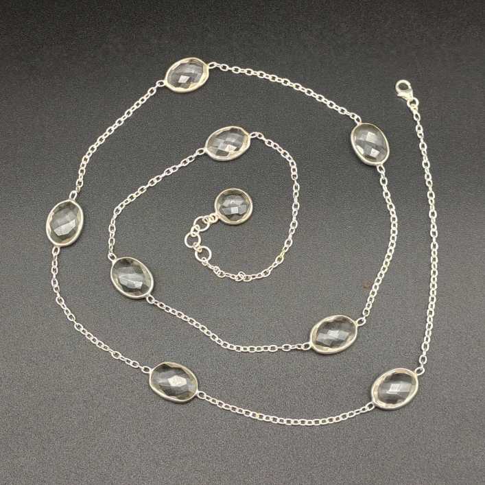 Clear Quartz 925 Silver Dainty Long Chain Bracelet Boho Handmade
