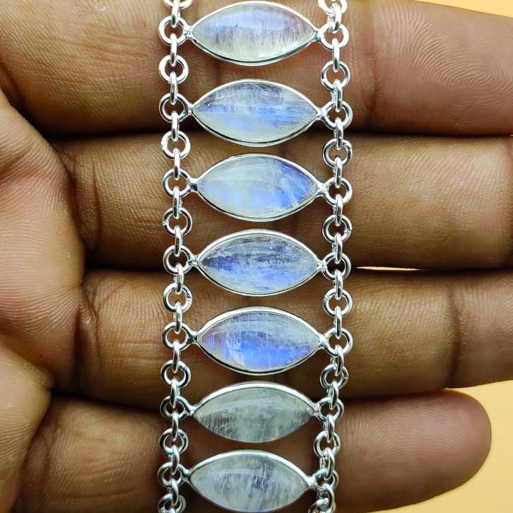 Fine Handmade 925 Sterling Silver Moonstone Bracelet Elegant Gemstone Jewelry