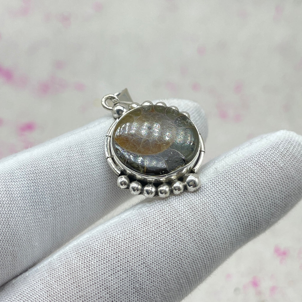 Ammonite Shell 925 Sterling Silver Handmade Pendant | Earthy Fossil Jewelry