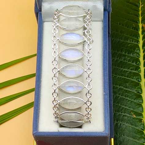 Fine Handmade 925 Sterling Silver Moonstone Bracelet Elegant Gemstone Jewelry