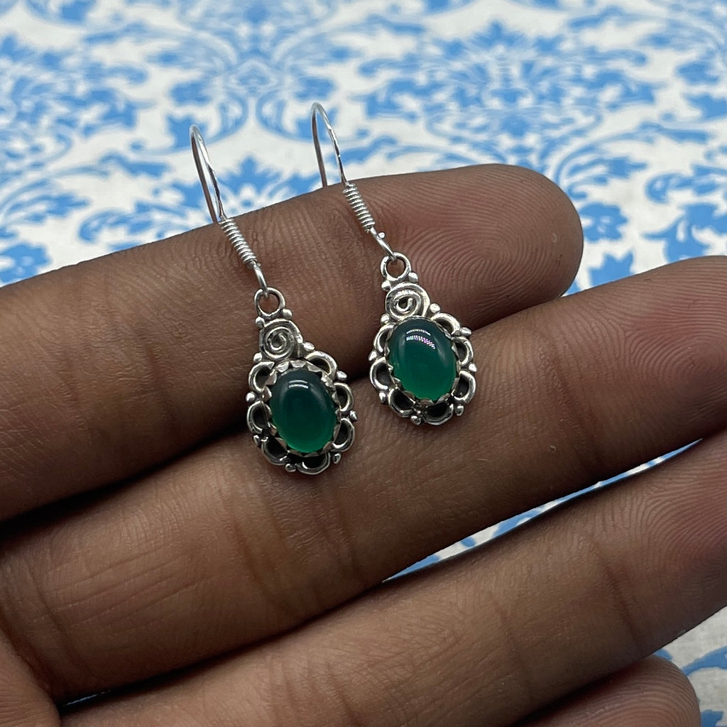 Bohemian Green Onyx Oval Earrings – Handmade Silver Jewelry