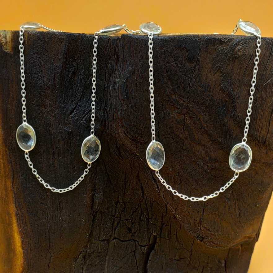 Clear Quartz 925 Silver Dainty Long Chain Bracelet Boho Handmade