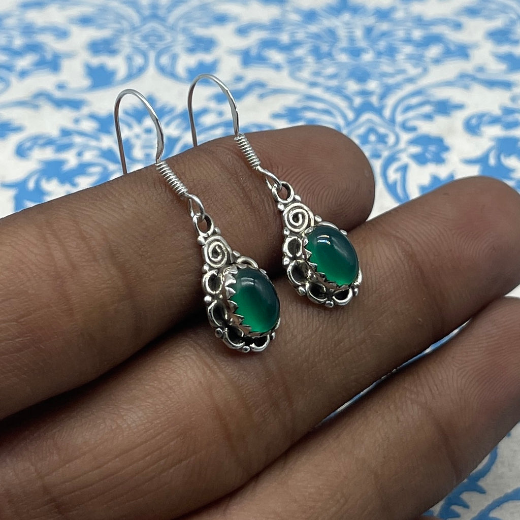 Bohemian Green Onyx Oval Earrings – Handmade Silver Jewelry