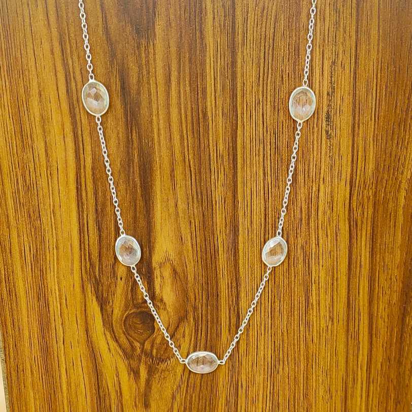 Clear Quartz 925 Silver Dainty Long Chain Bracelet Boho Handmade
