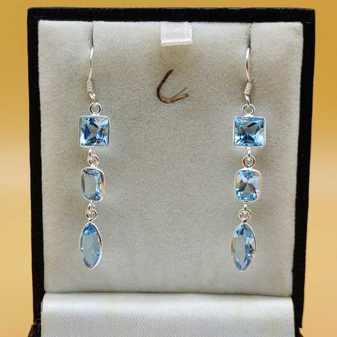 Statement Chic Silver Blue Topaz Earrings