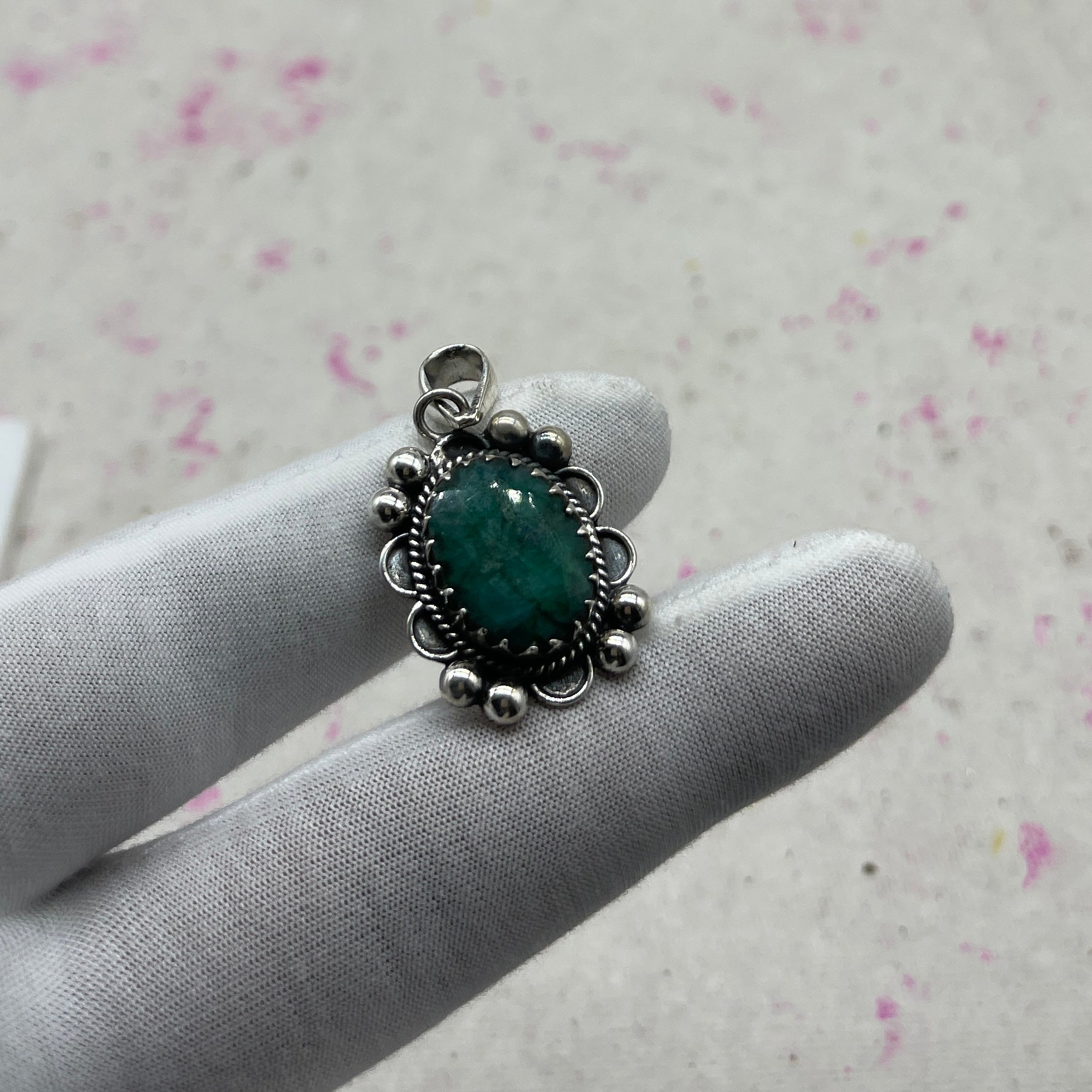 Dyed Emerald 925 Sterling Silver Handmade Pendant | Vintage Bohemian Pendant