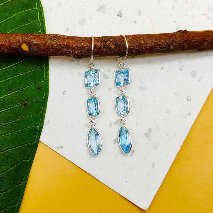 Statement Chic Silver Blue Topaz Earrings