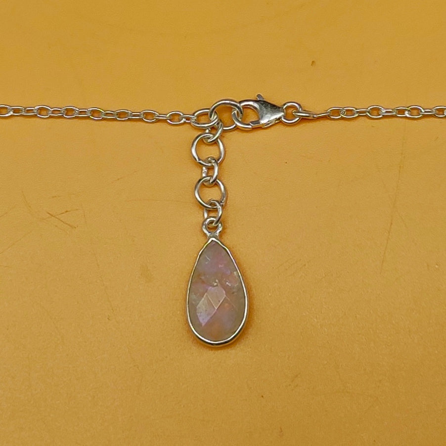 Faceted Rainbow Moonstone 925 Silver Oval Chain Necklace Gift