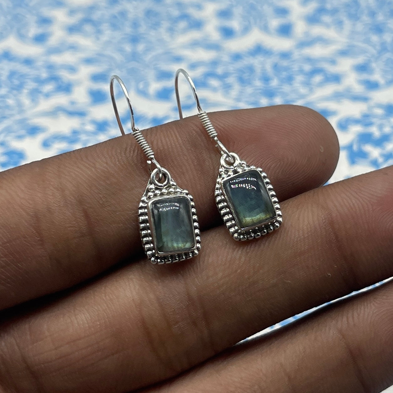 Genuine Labradorite Silver Earrings – Elegant Design