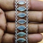 Prehnite Marquise Shape Gemstone Bracelet 925 Sterling Silver Handmade Minimal Style