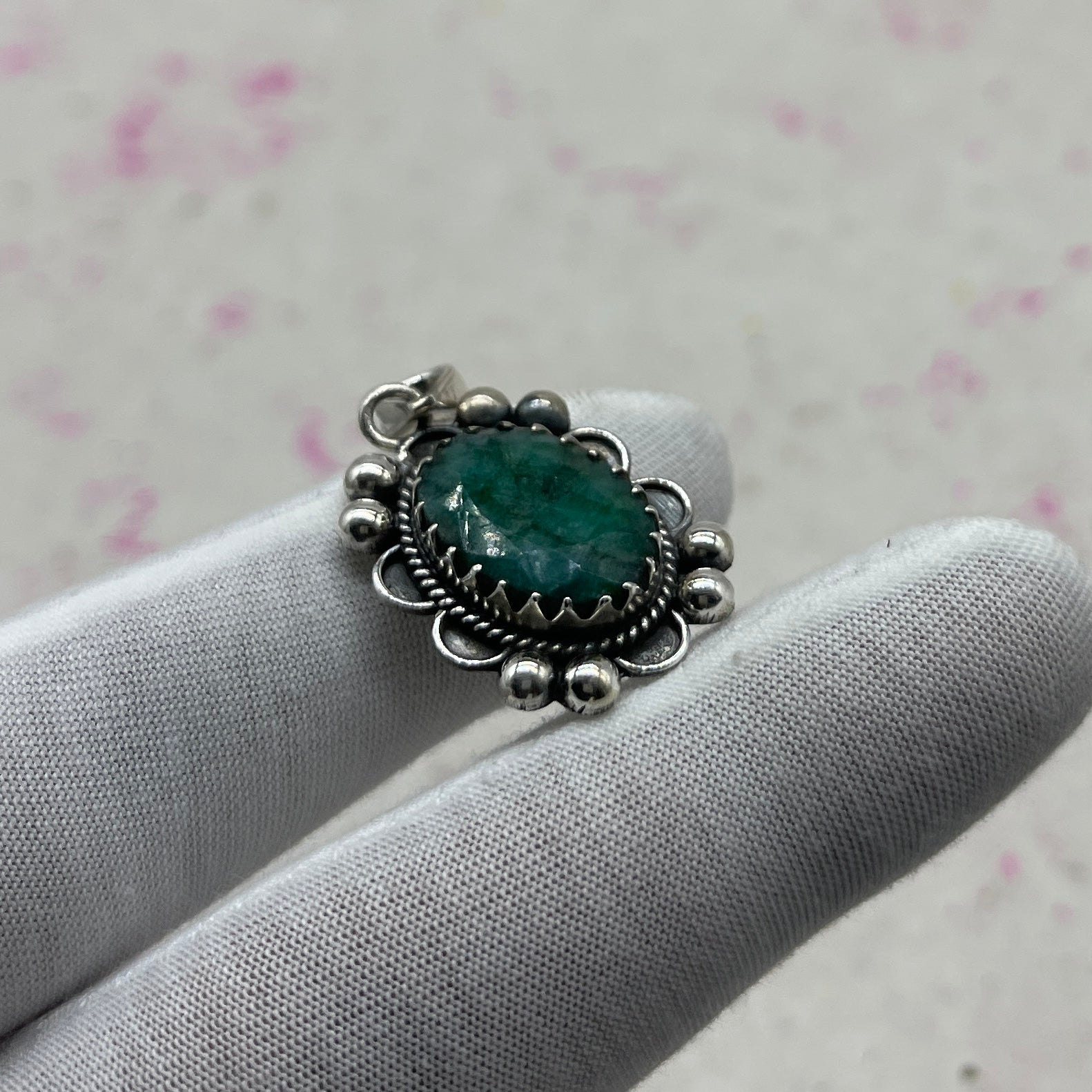 Dyed Emerald 925 Sterling Silver Handmade Pendant | Vintage Bohemian Pendant