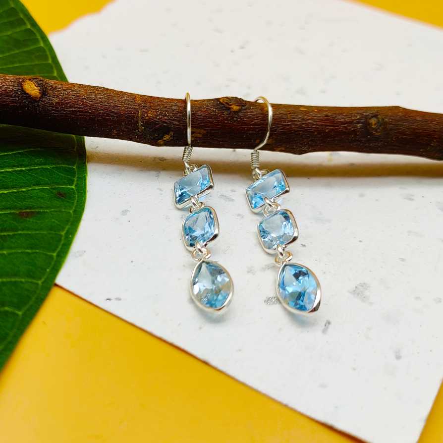 Statement Chic Silver Blue Topaz Earrings