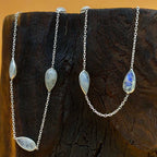 Faceted Rainbow Moonstone 925 Silver Oval Chain Necklace Gift