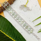 Prehnite Marquise Shape Gemstone Bracelet 925 Sterling Silver Handmade Minimal Style