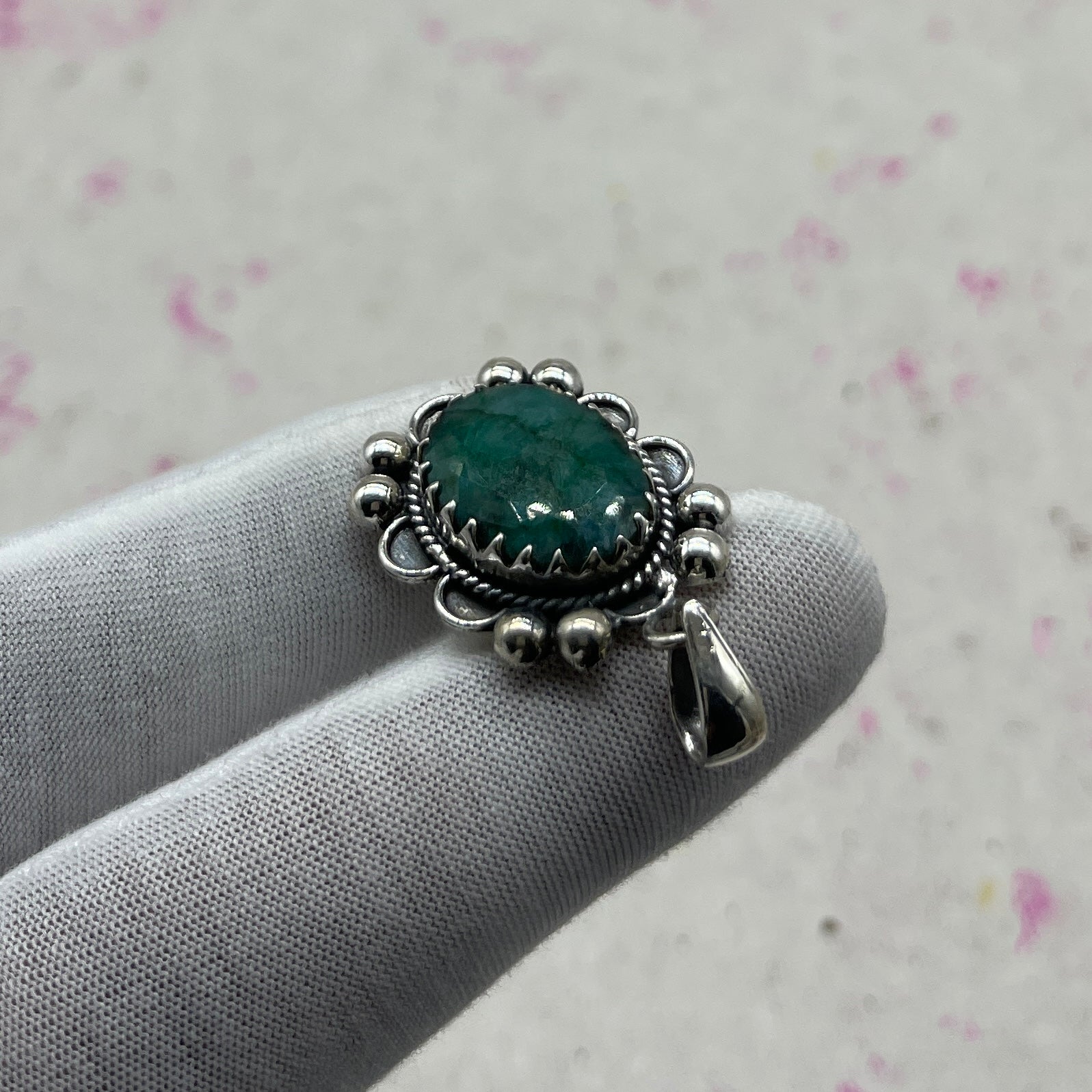 Dyed Emerald 925 Sterling Silver Handmade Pendant | Vintage Bohemian Pendant