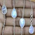 Faceted Rainbow Moonstone 925 Silver Oval Chain Necklace Gift