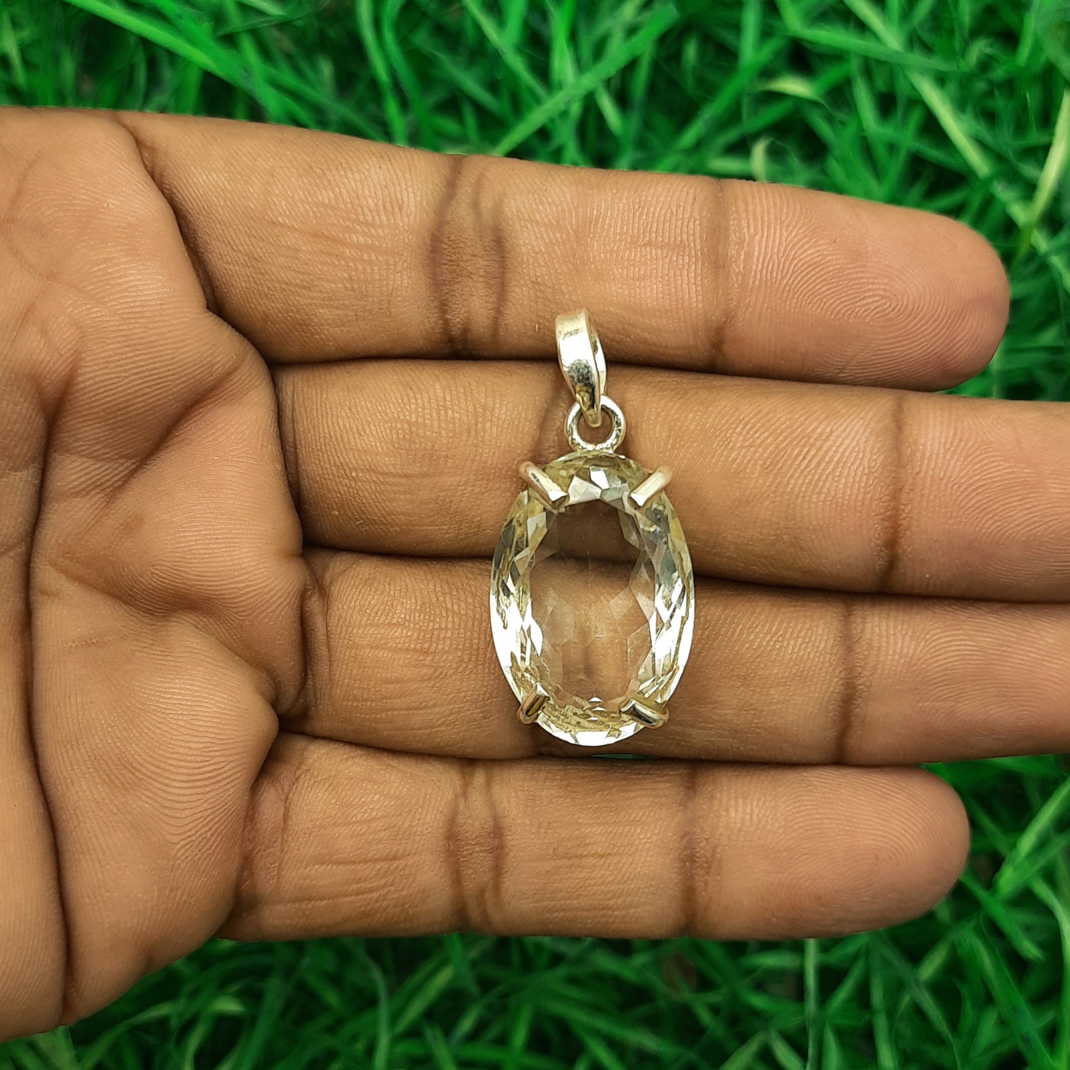 Crystal Quartz Healing Pendant – Handmade 925 Silver Nepali Artisan Design