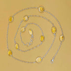 Natural Citrine 925 Silver Oval Gemstone Fine Chain Necklace