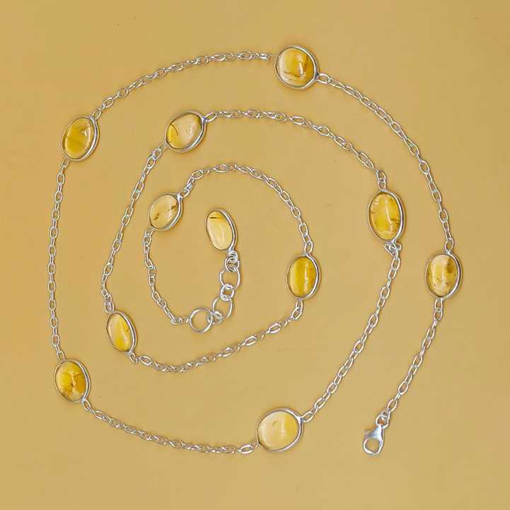 Natural Citrine 925 Silver Oval Gemstone Fine Chain Necklace
